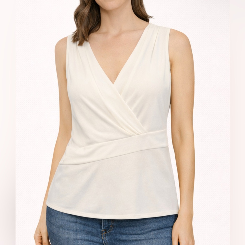 Banana Republic Cream Sleeveless Faux-Wrap Blouse (Size S)